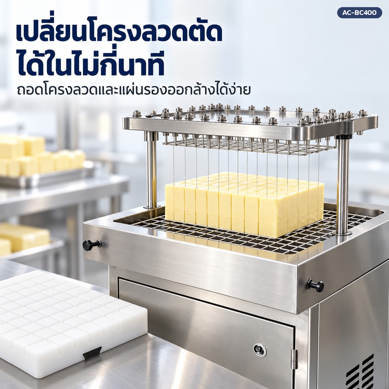 วิธีใช้เครื่องตัดเนยให้ถูกต้อง อุณหภูมิเนย การเปลี่ยนโครงลวดตัด การดูแลรักษา และตารางแก้ปัญหา