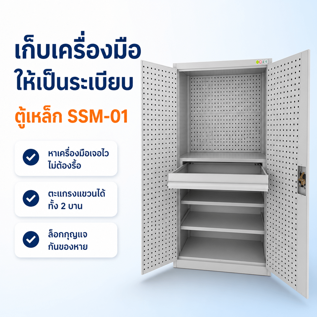 จัดระบบห้องเครื่องมือในโรงงานด้วยตู้เก็บเครื่องมือช่างแบบมีตะแกรงแขวน