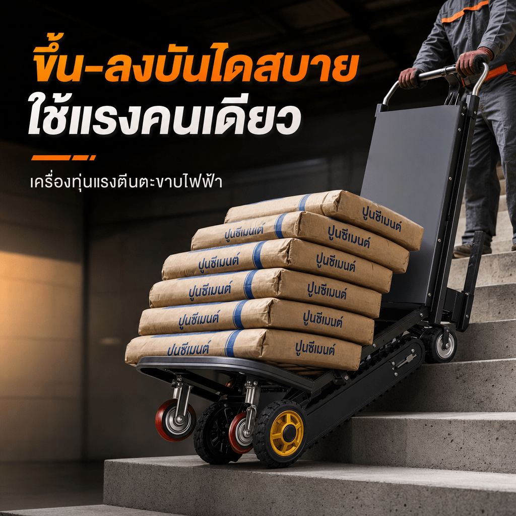 ขนน้ำถัง ถังแก๊ส ปูนซีเมนต์ ขึ้นบันไดสบาย ด้วยรถตีนตะขาบไฟฟ้า SC088
