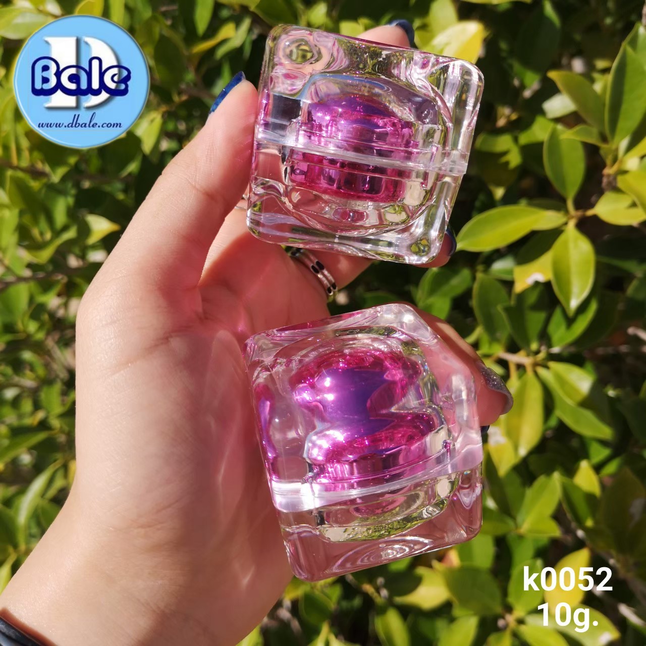ขายส่ง-ขายปลีก k0052-10g กระปุกเหลี่ยมใสอะคริลิกชมพูเงา 10 กรัม
