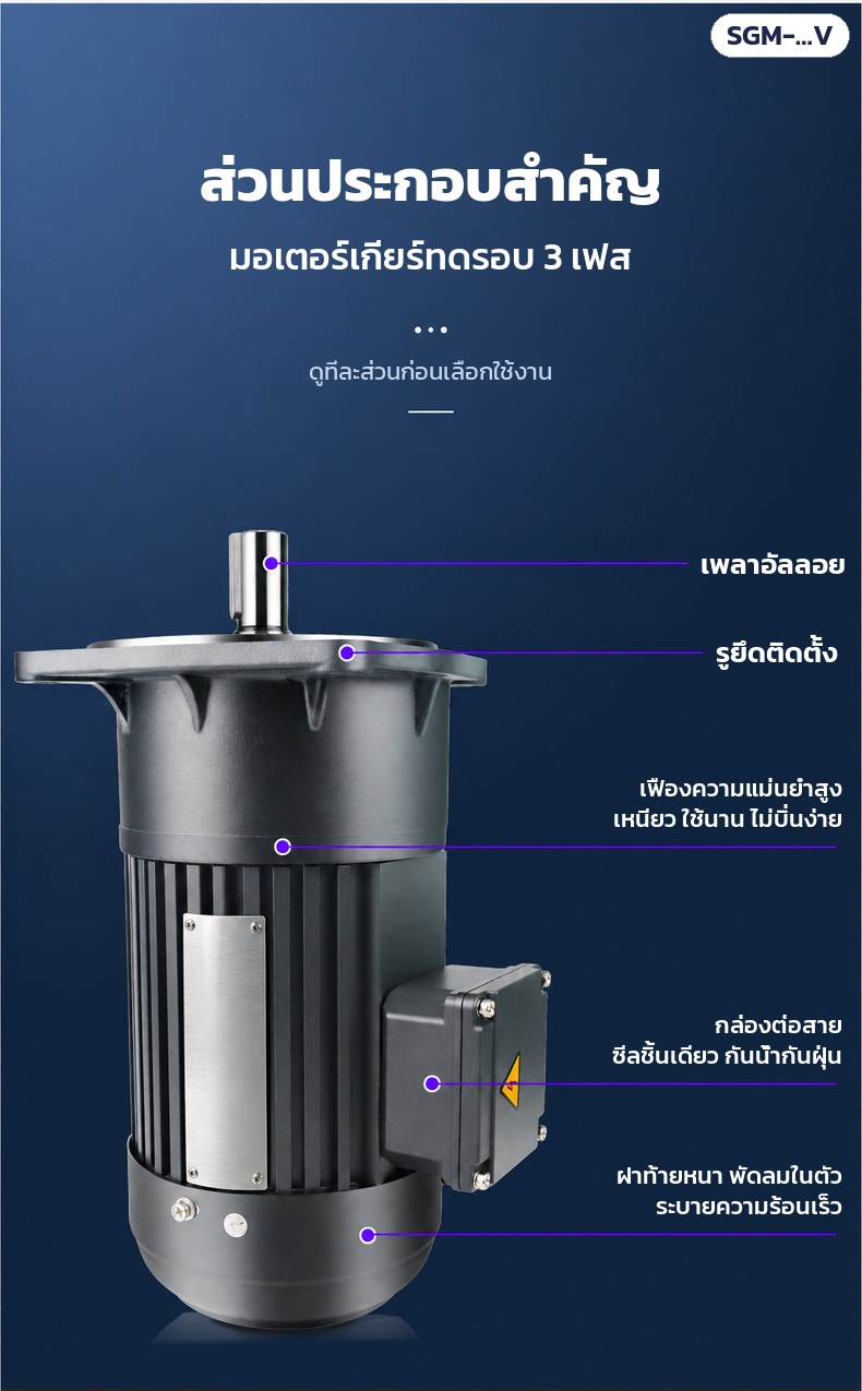 ติดตั้งและต่อไฟมอเตอร์เกียร์ทดรอบ 3 เฟสทีละขั้น ฐาน/หน้าแปลน แนวศูนย์ ต่อเดลต้า 220V สตาร์ 380V อินเวอร์เตอร์ กลับทิศ (SGM)
