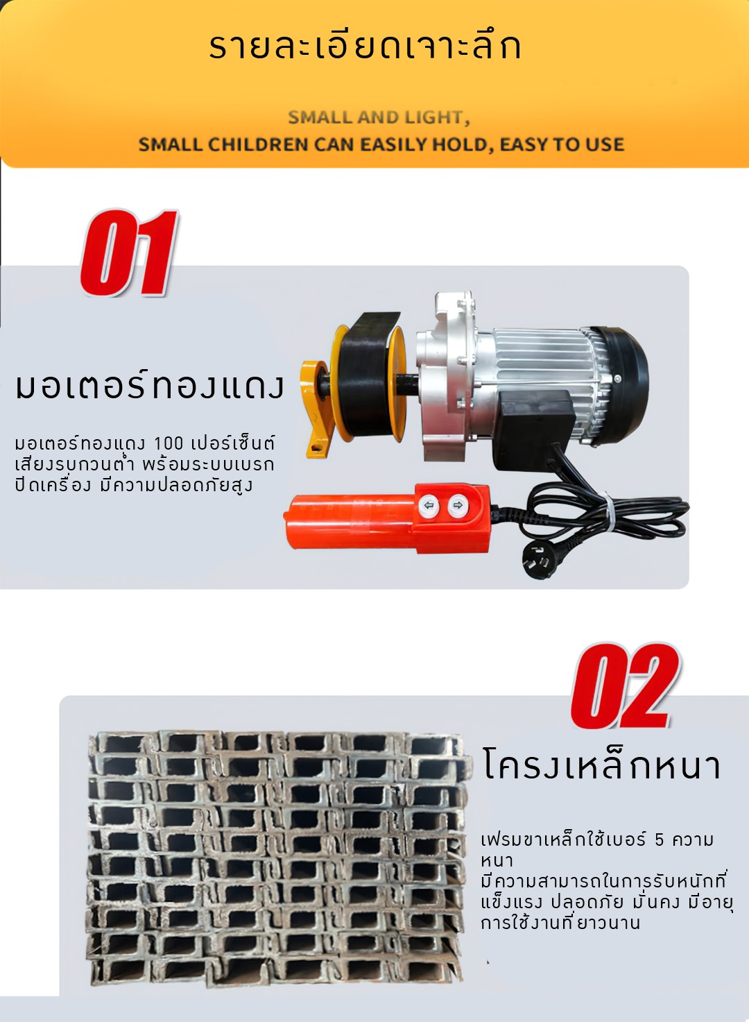 มอเตอร์ทองแดงพร้อมเบรก และโครงเหล็กรางน้ำเบอร์ 5