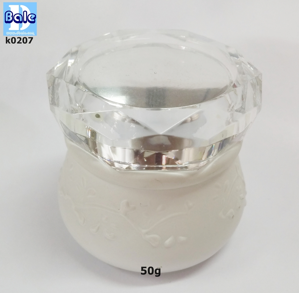 กระปุกแก้ว ครีม k0207-50g สีขาวฝาเงิน