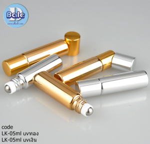 LK-05ml uv ขวดแก้วลูกกลิ้งเคลืองทองเงา/เงินเงา UV 5ml 15mm*60mm